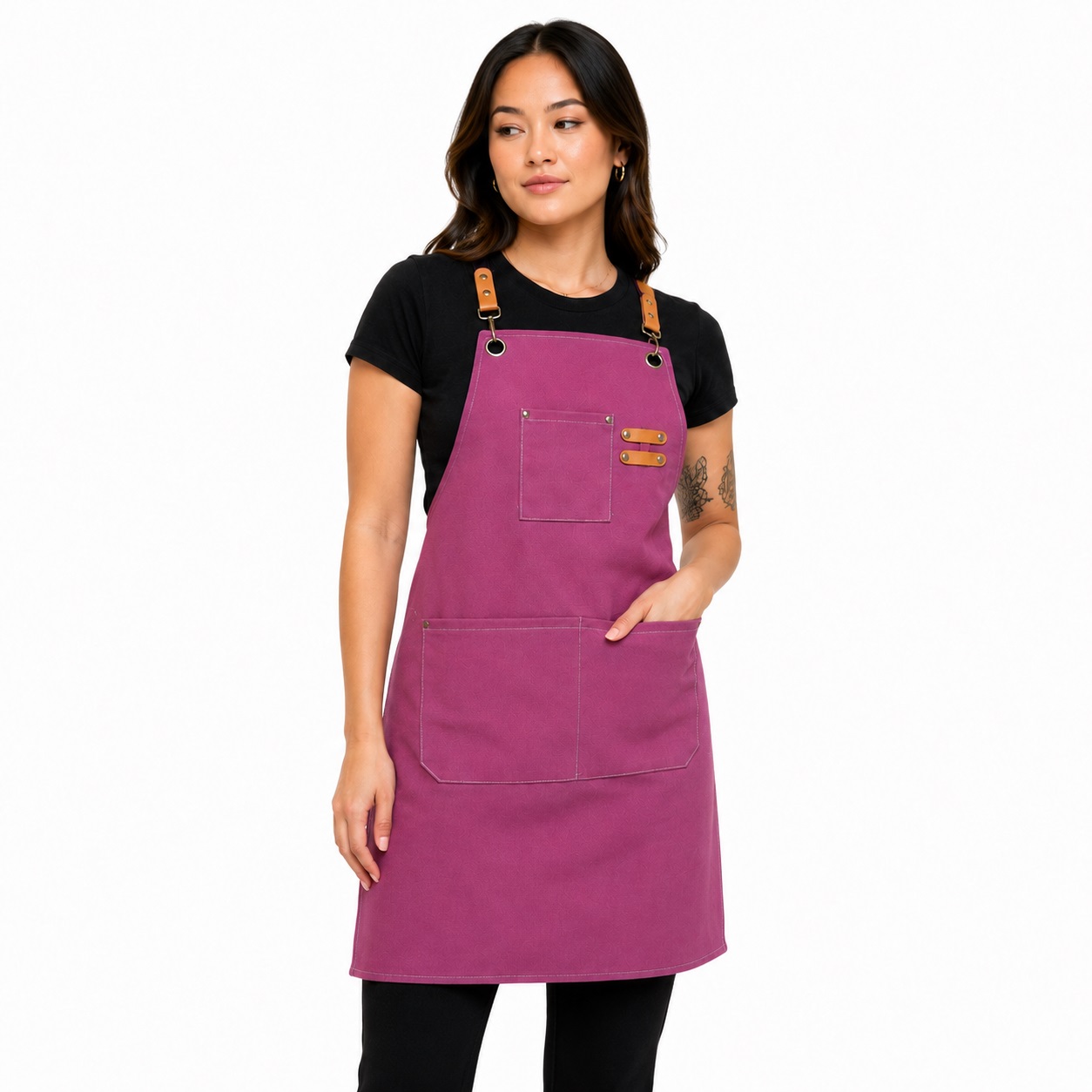 ChefsCloset Cotton Elmwood Cross Back Apron Berry Pink