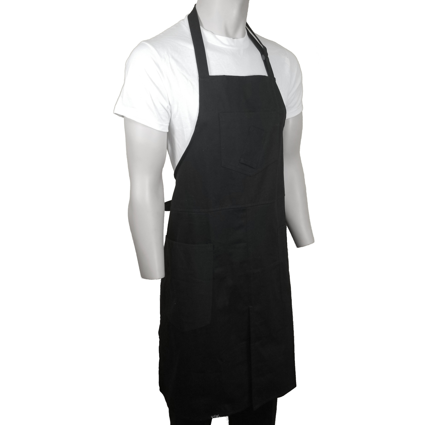 ChefsCloset Black Split Bottom Adjustable Neck Bib Apron - 4 Pockets