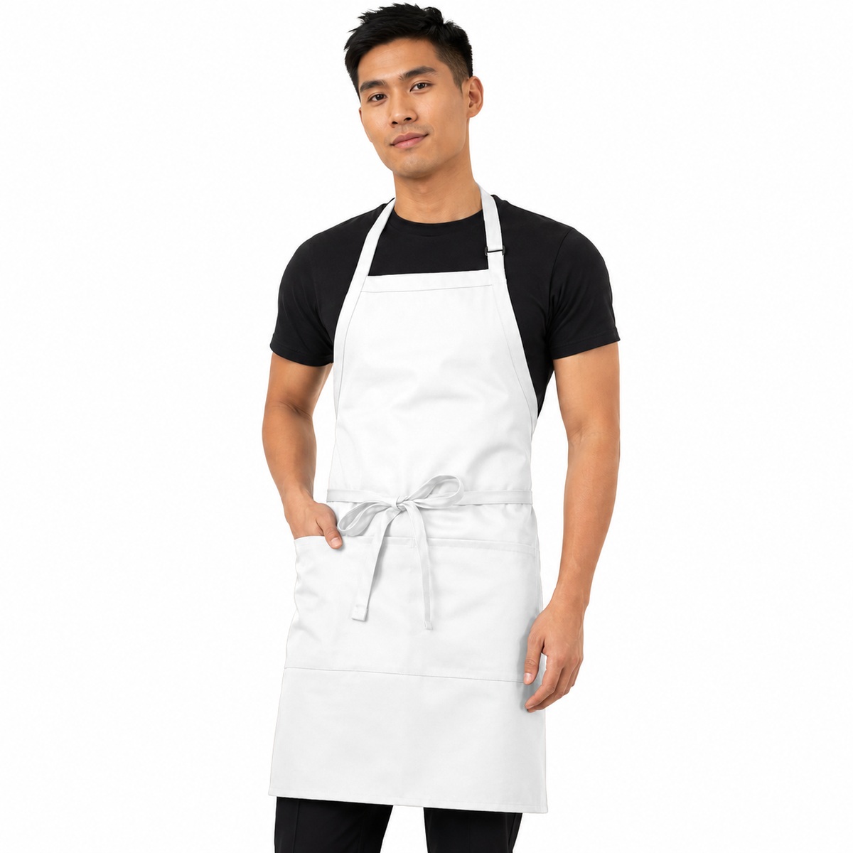 ChefsCloset Spun Poly Bib Apron, Adjustable Neck, w/Two Pockets