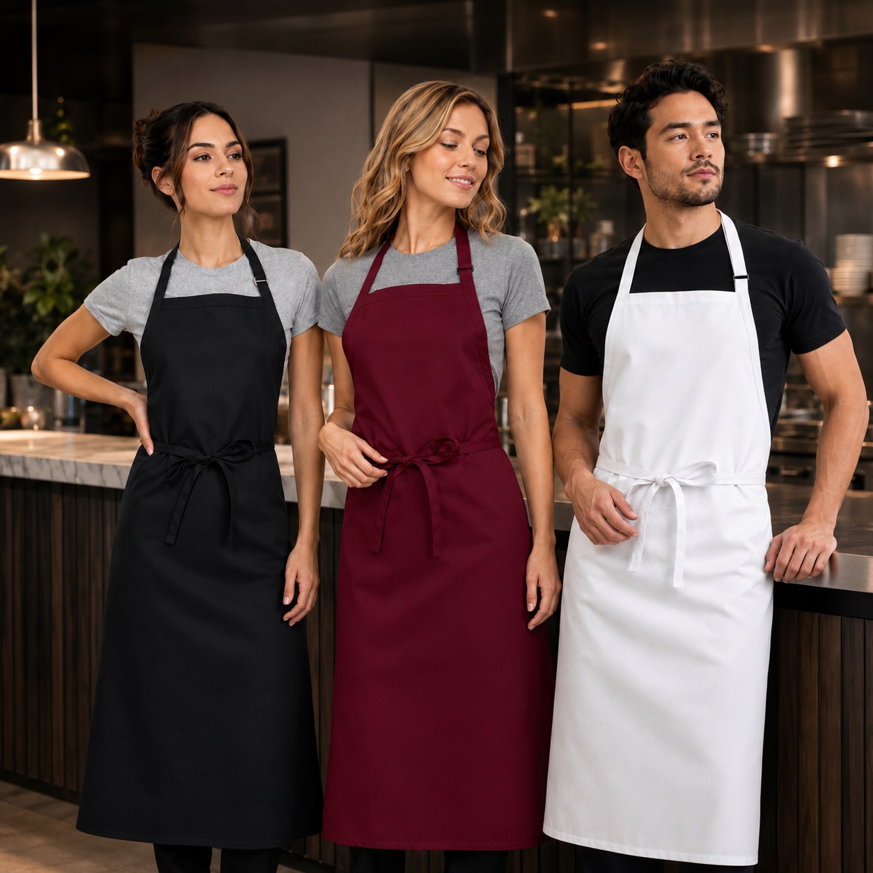 Spun Poly Bib Aprons in Restaurant