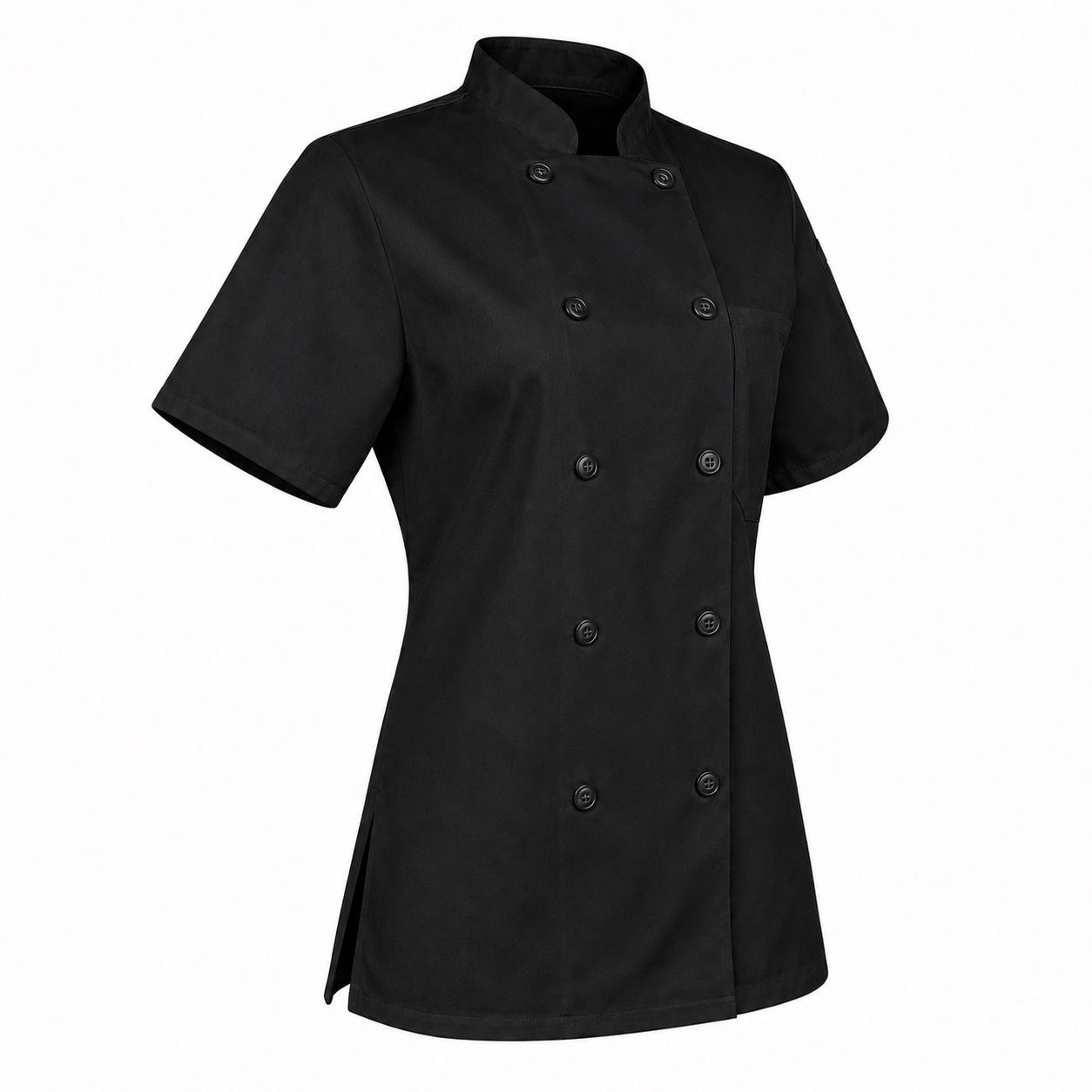 ChefsCloset Ladies Short Sleeve 10 Button Chef Coat Black