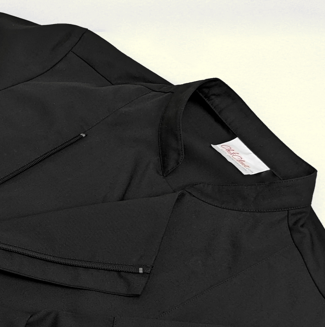 Black Broadway Chef Coat Detail Black Broadway Chef Coat Detail