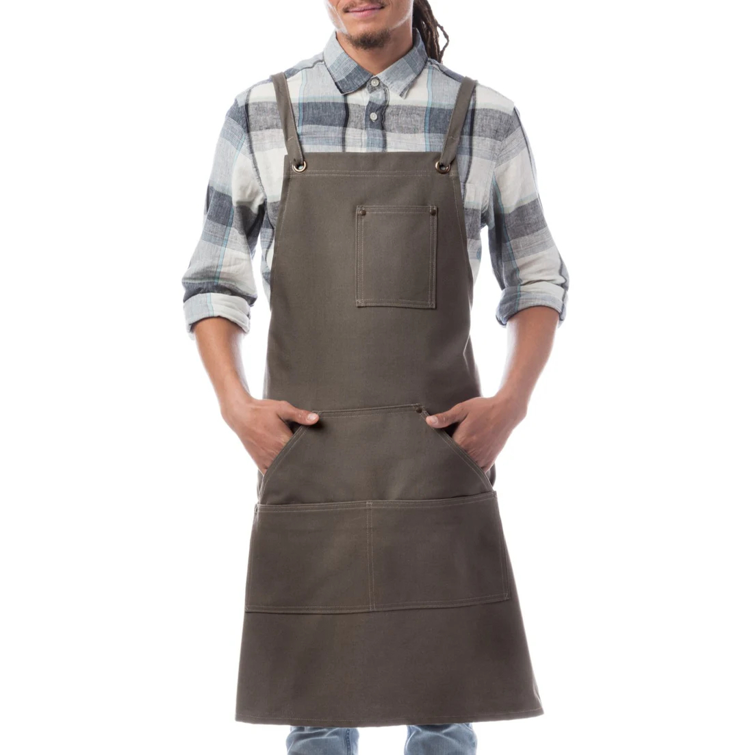 Woodland Cross Back Bib Canvas Apron Olive Woodland Cross Back Bib Canvas Apron Olive