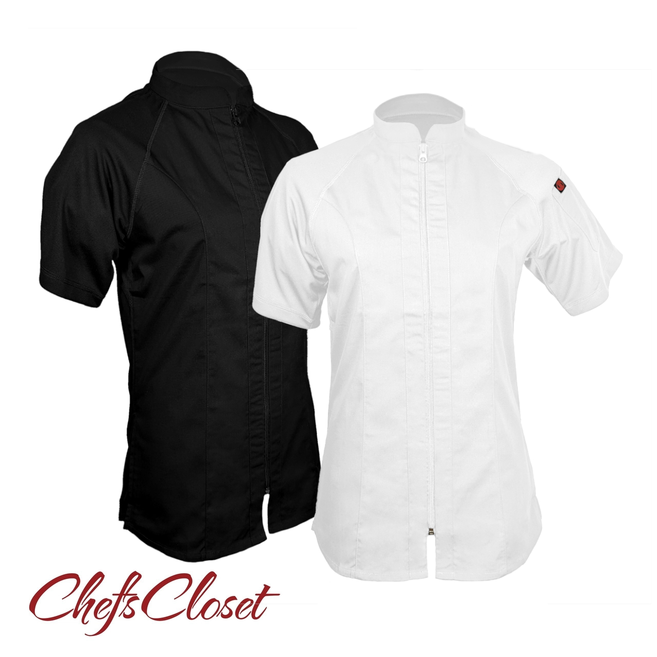 Women's Short Sleeve Union Chef Coat Black and White Women's Short Sleeve Union Chef Coat Black and White