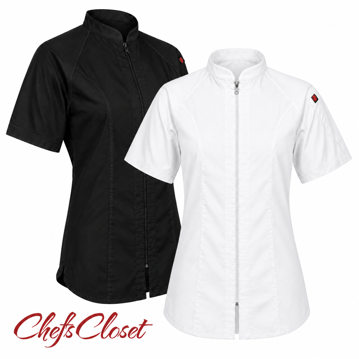 Women's Short Sleeve Union Chef Coat Black and White