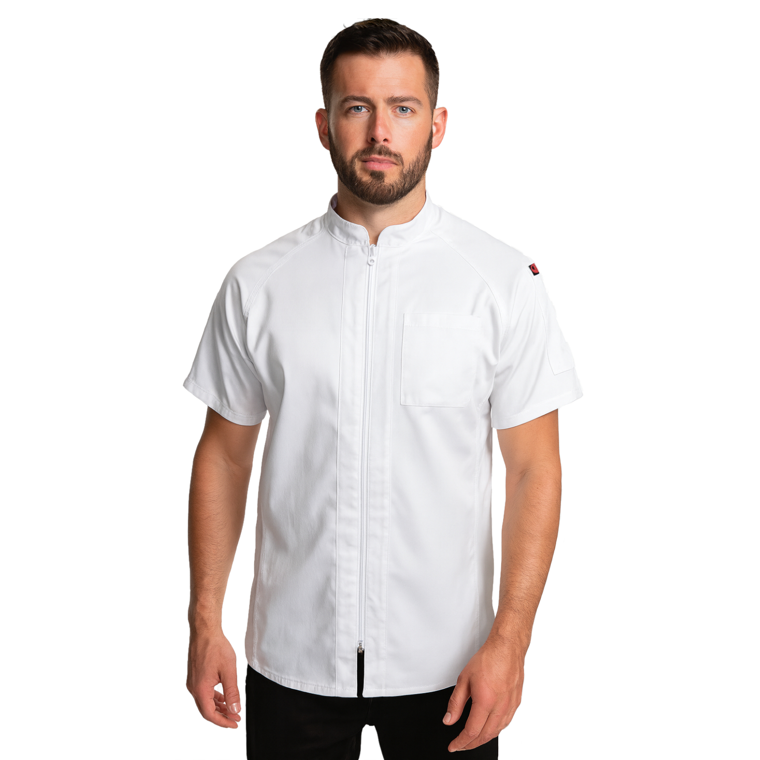 Men's Seneca Chef Coat White on Person Men's Seneca Chef Coat White on Person