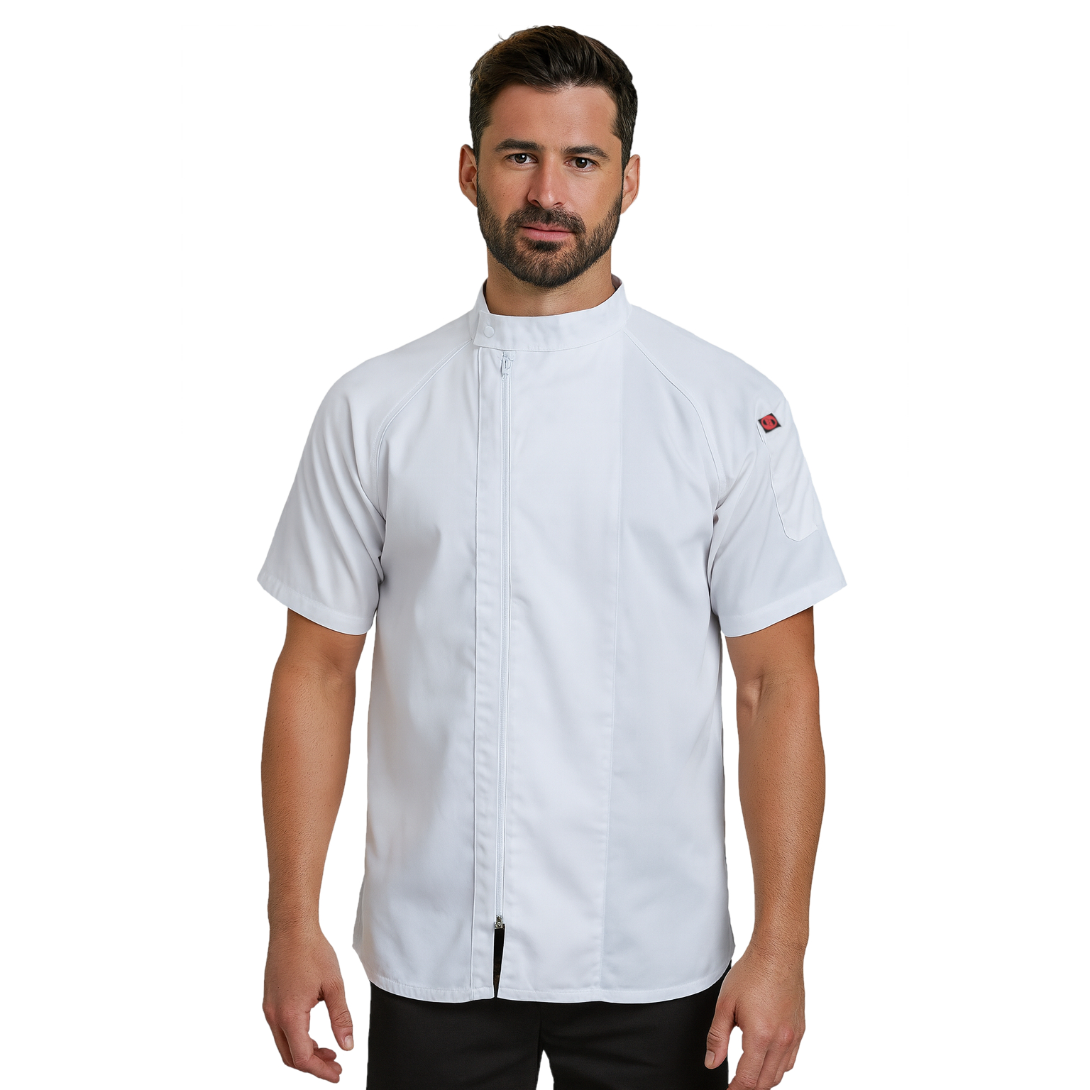 Men's Short Sleeve Jamison Chef Coat White on Person Men's Short Sleeve Jamison Chef Coat White on Person