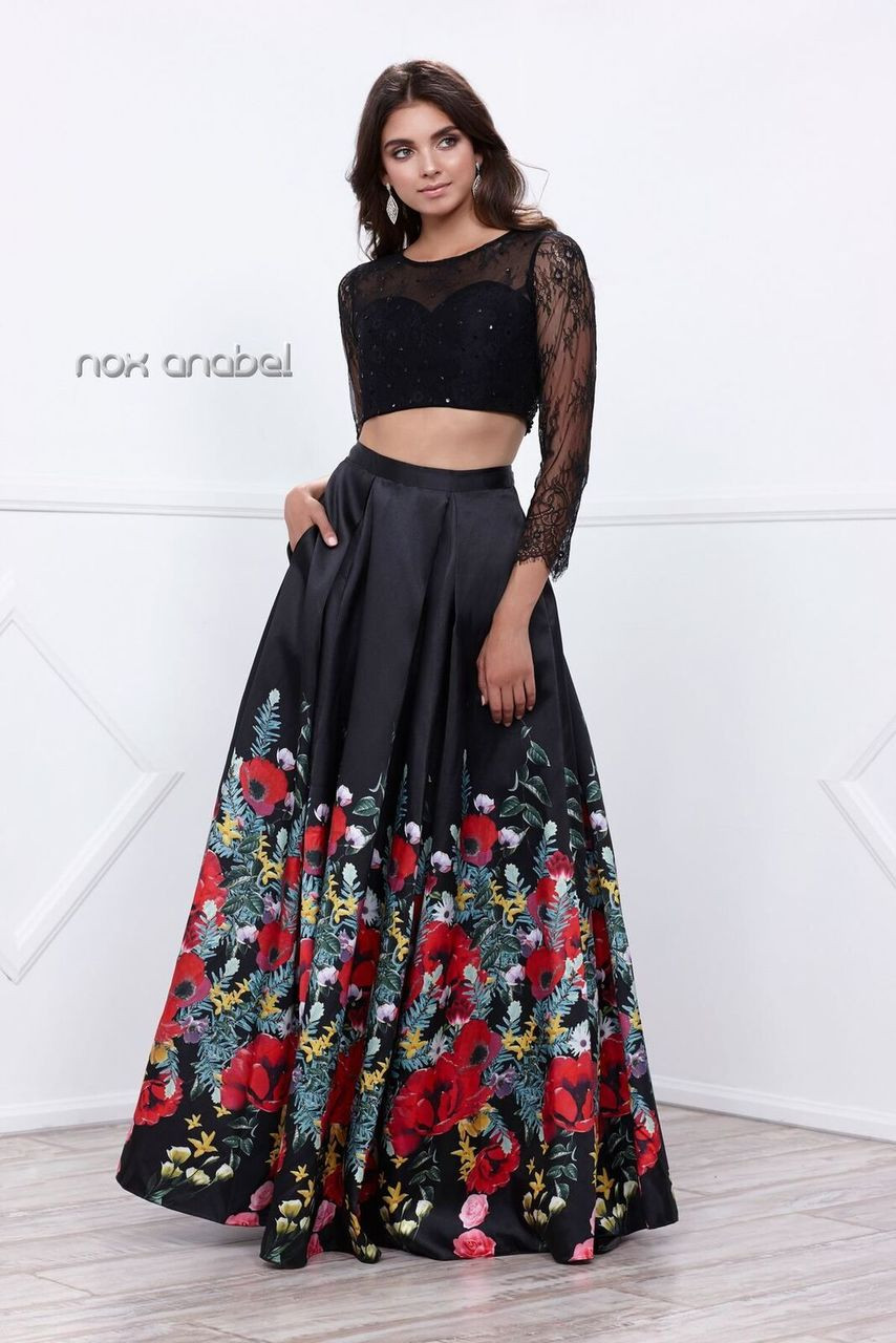 2 piece floral prom dress