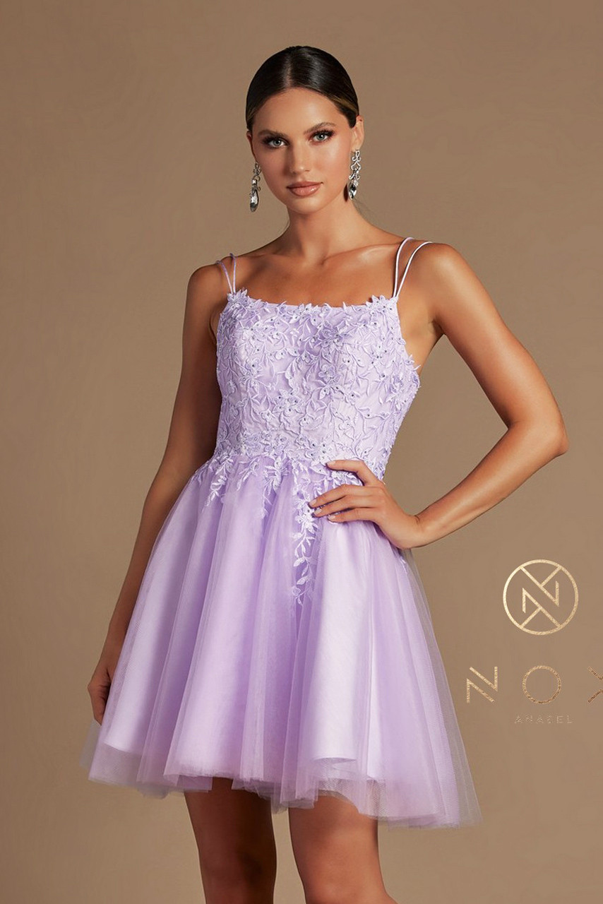 Short Embroidered Corset-Back Homecoming Dress  Purple homecoming dress,  Purple grad dresses, Cute homecoming dresses