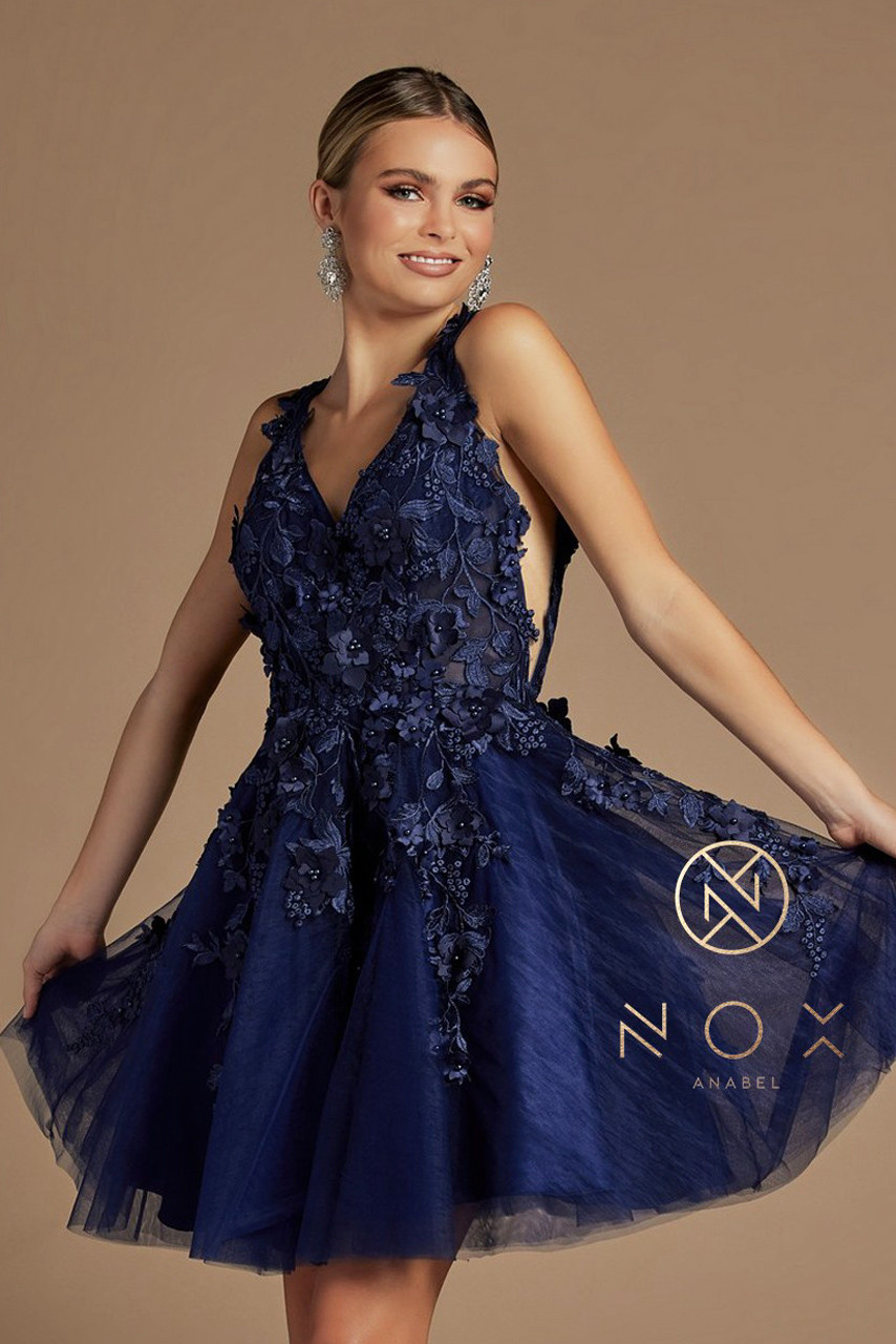 3d floral blue dress Blue 3D Floral Lace Sweetheart A-Line Long Prom Dress – Dreamdressy