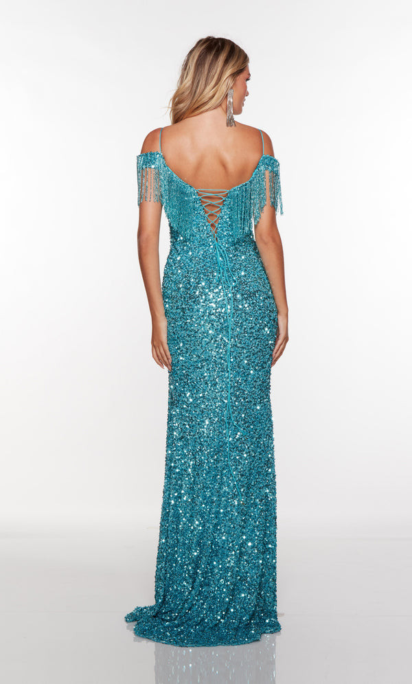 sachin and babi light blue dress Green A-Line Off Shoulder Long Prom Dress Lace Long Evening Dress main image 1