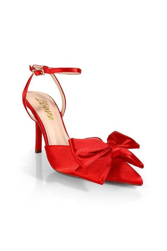 Red Strappy Heels with Bow - Prom-Avenue Red Strappy Heels with Bow - Prom-Avenue