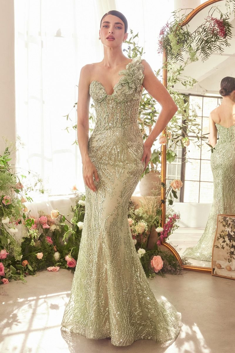 One Shoulder Beaded Gown Style CD A1392 - Prom-Avenue