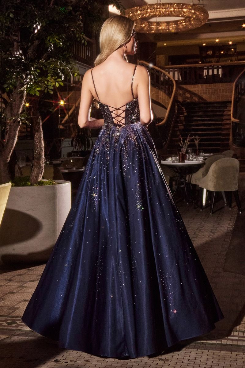 Navy Satin Ball Gown style CINDERELLA CM379