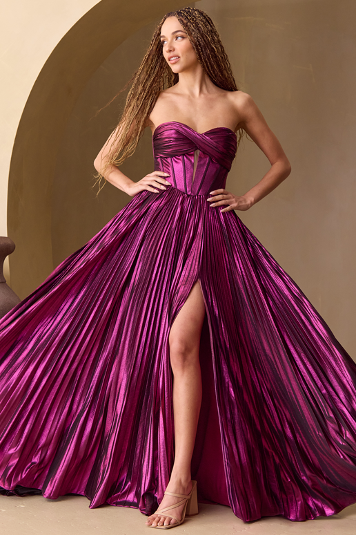 Metallic A-line Dress style 2058 - Prom-Avenue