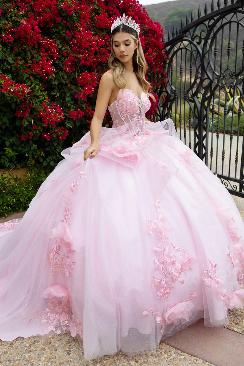 baby pink quince dresses Baby Pink Quinceaera Dress with Rhinestone Bodice Skirt XS / Pink