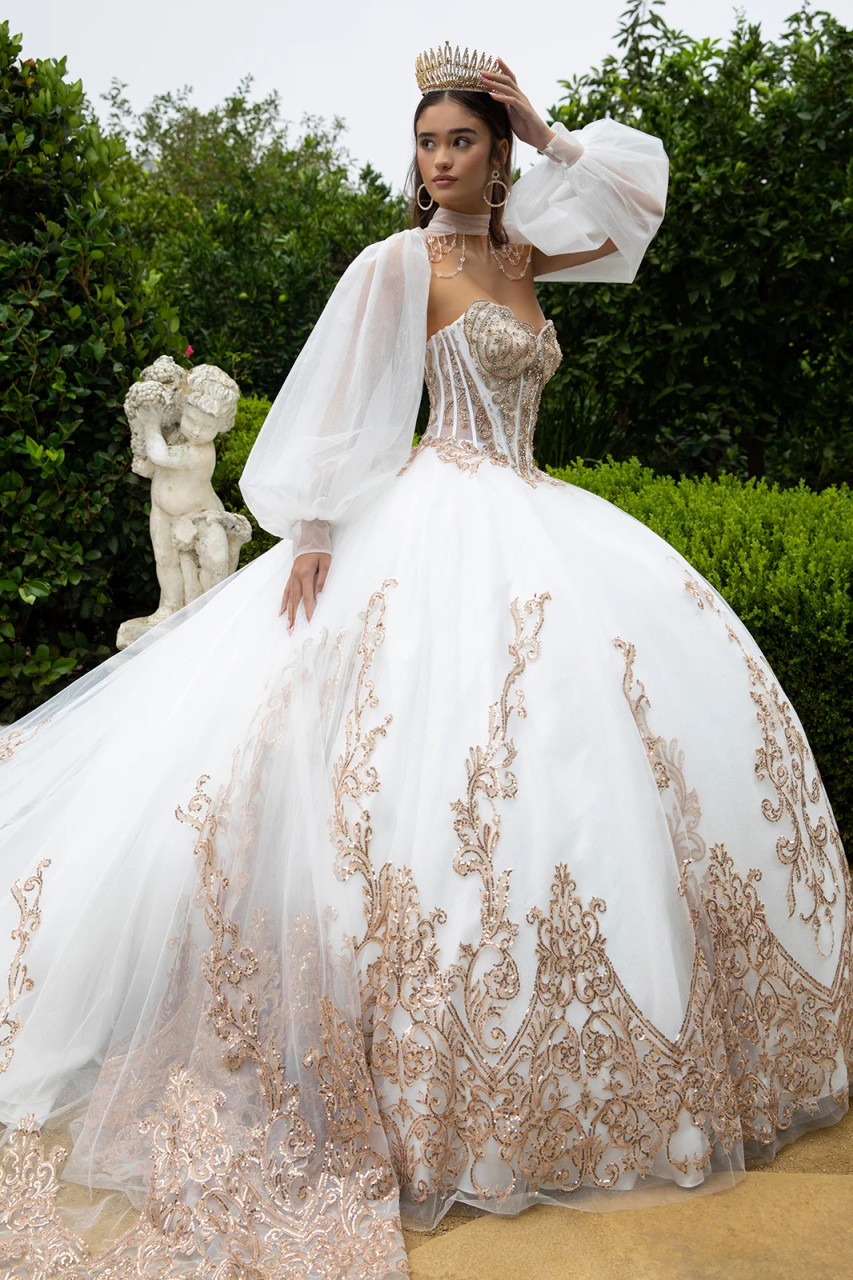 white long sleeve quinceanera dresses Lizluo Quinceanera 26049
