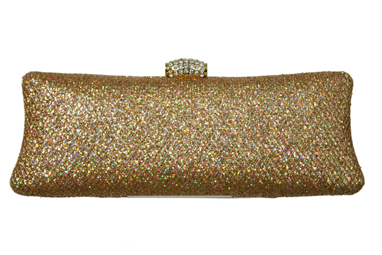 Rhinestone Fringe Clutch- Gold