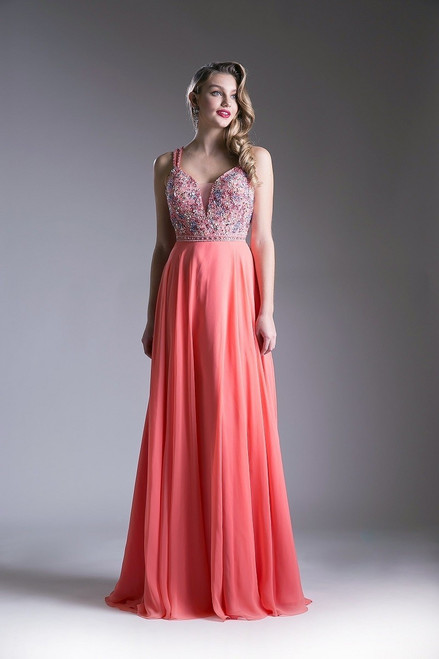 Make your special occasion or prom night an unforgettable event with this dark coral long and flowy prom dress in style CD CR775 with beaded bodice and delicate sexy straps - shop prom-avenue 
Available in Dark Coral 