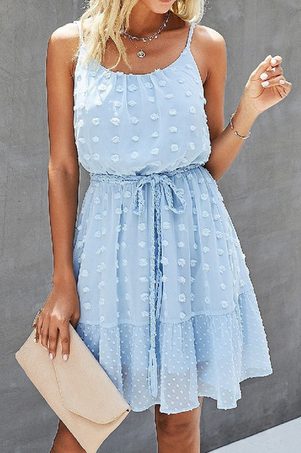 Adorable and comfortable light blue short summer dress that features breathable material with spaghetti straps. Perfect for your next vacation or just another casual day. 

Available in Light Blue as Shown 