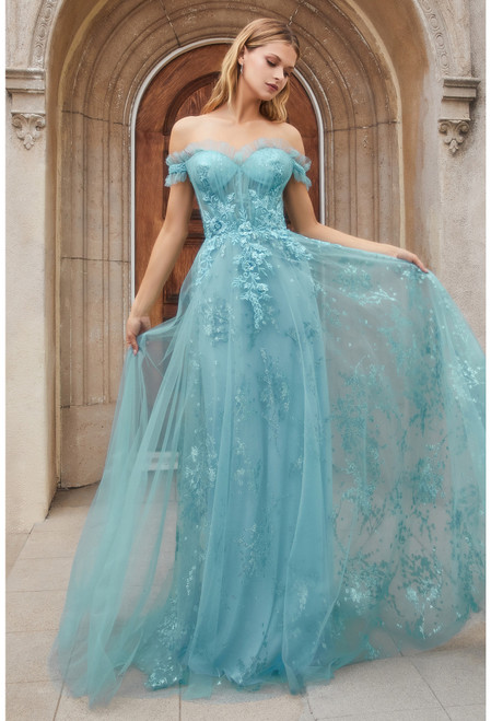 Magical fairy tale garden style in beautiful cerulean blue off the shoulder A-line dress in style AL A1154, with romantic charm , perfect for formal grand celebrations , available at prom-avenue

Color: Cerulean Blue 