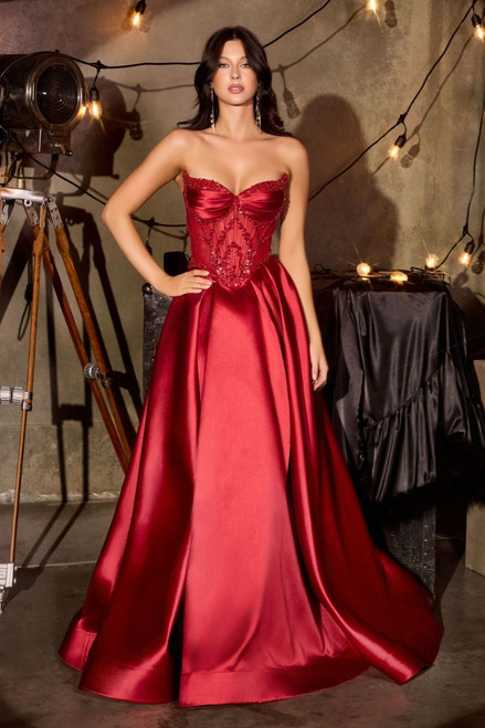 Red prom dress, red formal gown, red semi formal gown, red strapless dress, red fitted dress, red prom dress with side slit, gala dress, winter formals, elegant prom dress, sophisticated prom dress, perfect prom dress, teen school dance dress, dance dress, evening wear, evening dress,PROM AVENUE
