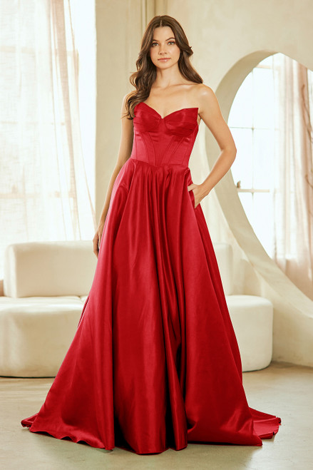 AMELIA 5080,Red prom dress, red formal gown, red semi formal gown, red strapless dress, red fitted dress, red prom dress with side slit, gala dress, winter formals, elegant prom dress, sophisticated prom dress, perfect prom dress, teen school dance dress, dance dress, evening wear, evening dress,PROM AVENUE