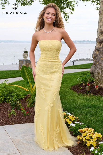 FAVIANA 11627, yellow, yellow dress, yellow long dress, yellow long gown, prom, prom dress, prom gown prom avenue, prom shop in Illinois , elegant prom dress, sexy yellow prom dress, 