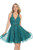 Sequin embellished fabric sleeveless short semi formal dress with V neckline and an open back The dress finishes with an A-line silhouette in style LD 6216L - shop prom avenue

Available in Emerald 