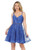 LD 6218L, Short royal blue color homecoming special occasion dress with V neckline and open lace up back with spaghetti straps and embellished glittery skirt - shop prom avenue

Available in Royal Blue