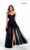 Chic, modern and one of a kind two piece long black prom and special occasion dress in style AP 60983 by. Alyce Paris with sweetheart V neckline and open back. The removable in skirt reveals a short and cute romper, carpet ready in crystal mesh material - shop prom avenue 

Available in Black 
