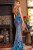 JVN 25687 Blue Multi Sleeveless V Neck Prom Dress