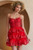 Red A-lie dress with tiered skirt