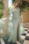 A1494,sage, long, prom, gown with cape, florets, strapless, prom dress, green , prom avenue, la divine