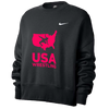 Nike Women’s USA Wrestling Fleece Trend Crew - Black/Fluorescent Raspberry 