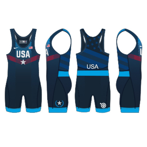 Nike Youth USAWR Paris Tour Wrestling Singlet Navy