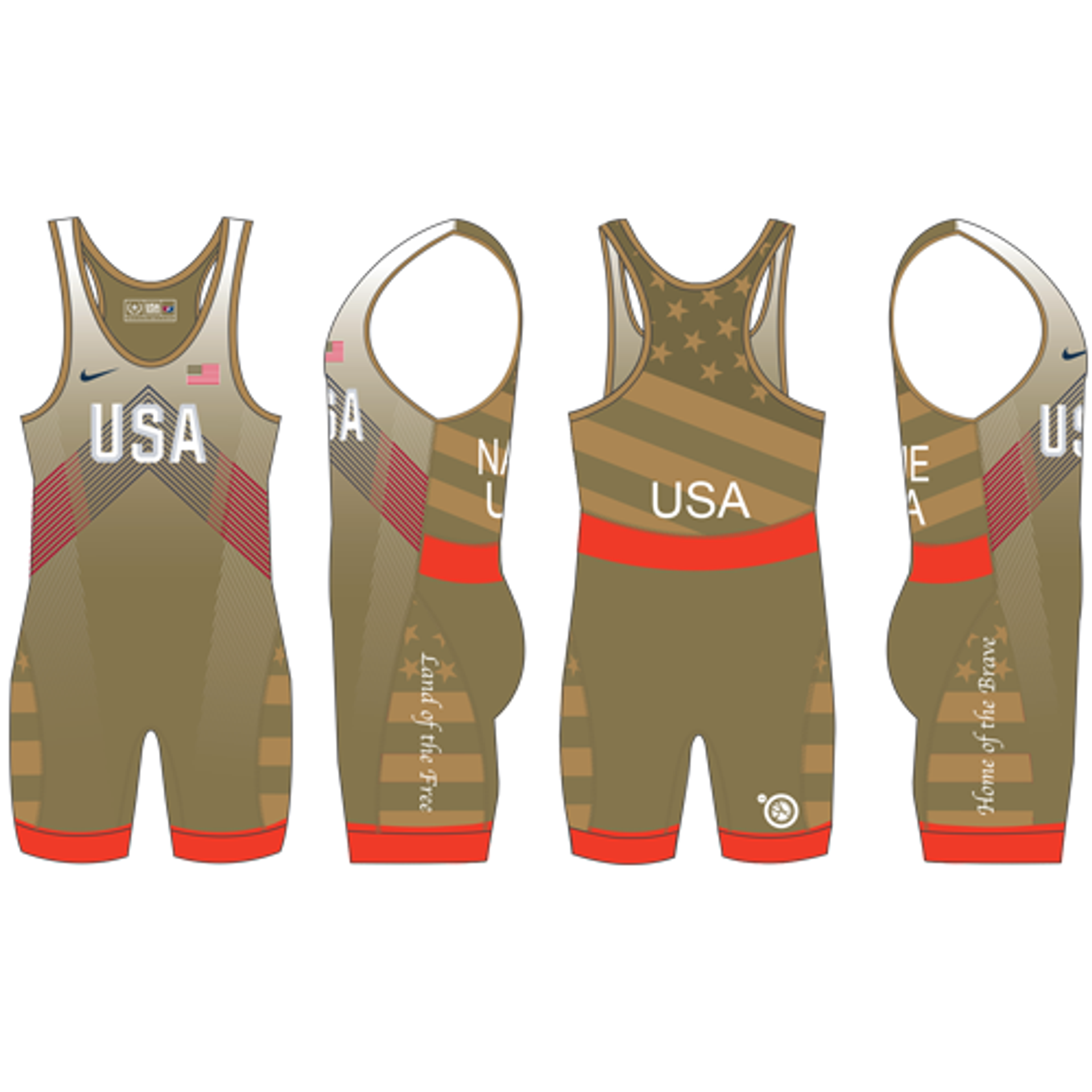 Nike Youth USAWR Budapest Tour Wrestling Singlet - Gold