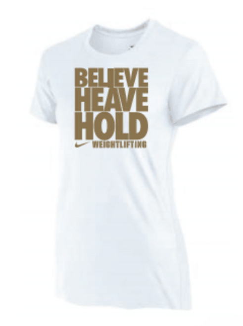 Nike Women's Weightlifting Believe Heave Hold Tee - Gold/White