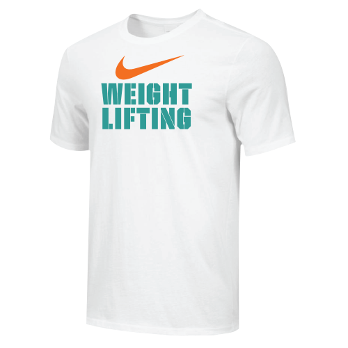 Nike Men's Weightlifting Stacked Tee - White/Light Teal/Orange