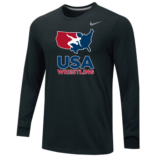 Nike Men's USA Wrestling Long Sleeve Dri-Fit Cotton Tee - Black