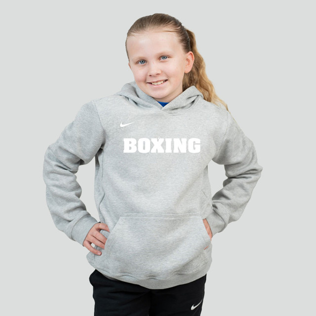 Nike Youth Boxing Pullover Club Fleece Hoodie - Grey/White