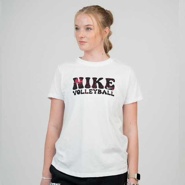 Nike Women's Volleyball Retro Wordmark Dri-Fit Cotton Tee - White/Pink Blast
