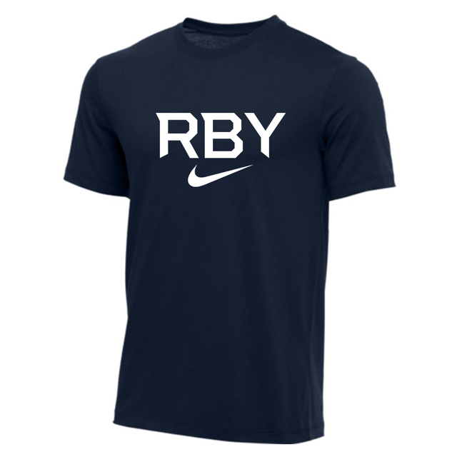 Nike Men's S/S Dri-Fit Cotton Tee - RBY Solid Light Swoosh - Navy