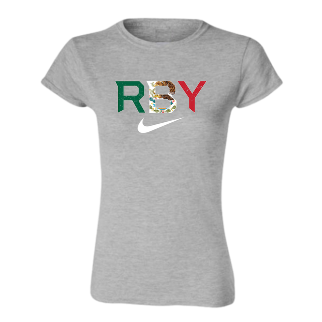 Nike Women's S/S 100% Cotton Tee - RBY Pattern Mex Swoosh - Grey