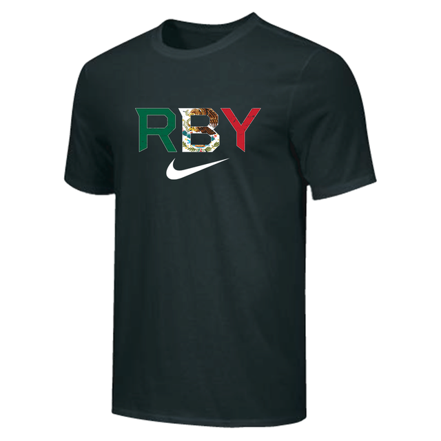 Nike Men's 100% Cotton Tee - RBY Pattern Mex Swoosh - Black