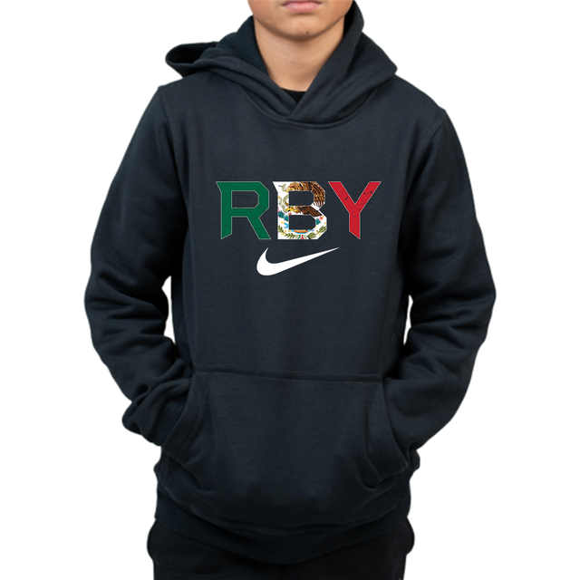 Nike Youth Club Fleece Pullover Hoodie - RBY Pattern Mex Swoosh - Black