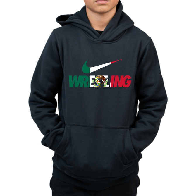 Nike Youth Club Fleece Pullover Hoodie - Mex Wrestling Pattern - Black