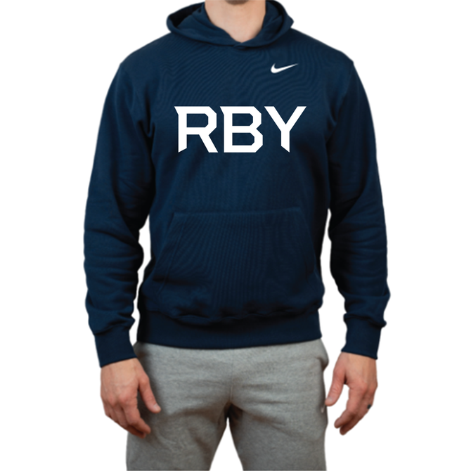 Nike Men's Club Fleece Pullover Hoodie - RBY Solid Light Swoosh- Navy
