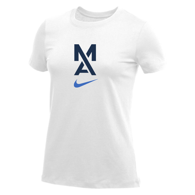 Nike Women's S/S 100% Cotton Tee - MA Cobalt Swoosh - White