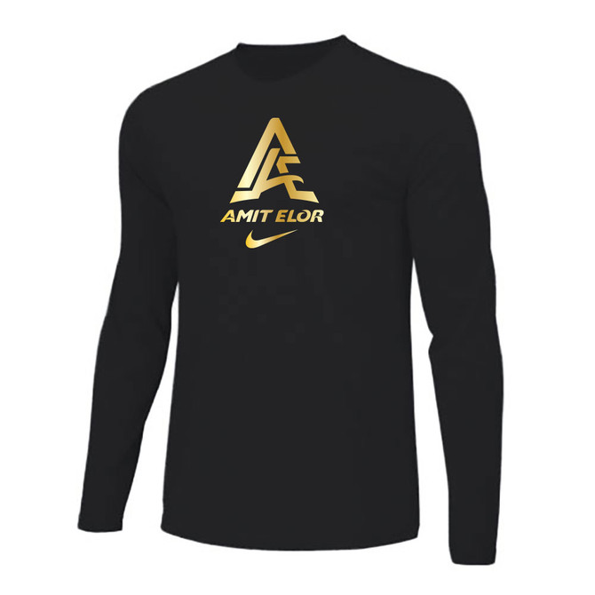 Nike Mens Wrestling AE Monogram with Name And Swoosh With Amit Flex L/S Dri-Fit Cotton Tee - Black